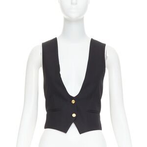 ALEXANDRE VAUTHIER COUTURE Runway black gold buttons plunge neck waistcoat vest